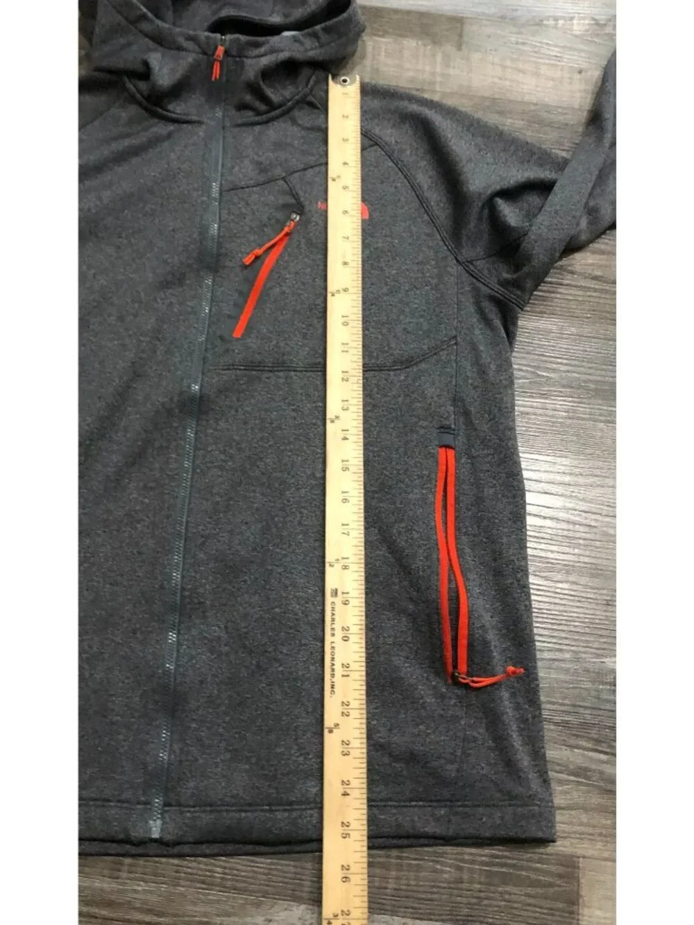 The North Face Mens Medium Gray with Neon Orange Full Zip Hooded Fleece Jacket